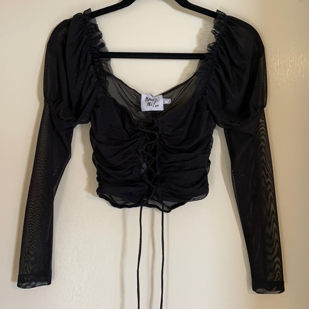 Princess Polly “Nola Rain” mesh lace-up crop top. NWT